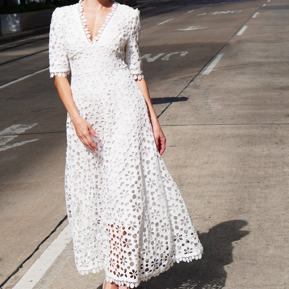 White Eyelet Embroidered White Dress